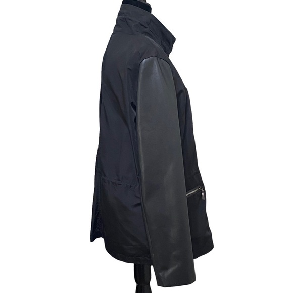 Tribal Black Utility Jacket Large Vegan Leather Sleeves Adjustable Waist - Picture 2 of 7